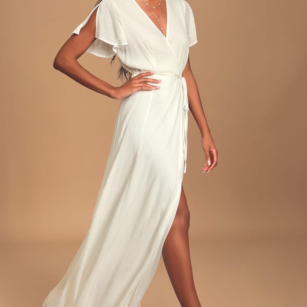 Lulus Heart of a Marigold Ivory Wrap Dress